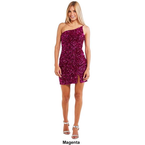 burgundy one-shoulder sequin dress, size S - Picture 1 of 6